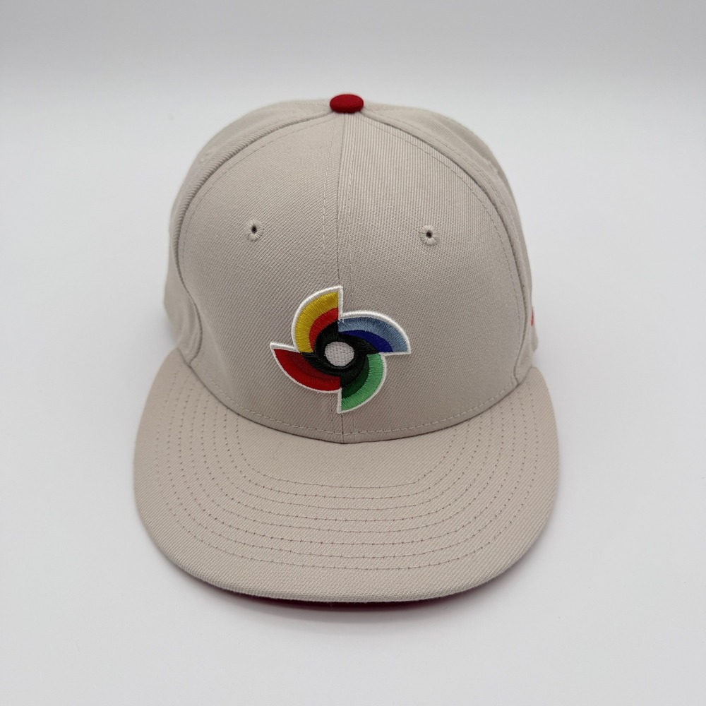 New Era World Baseball Classic Hat 9FIFTY Mens OSFM Beige Red Pinwheel Snapback
